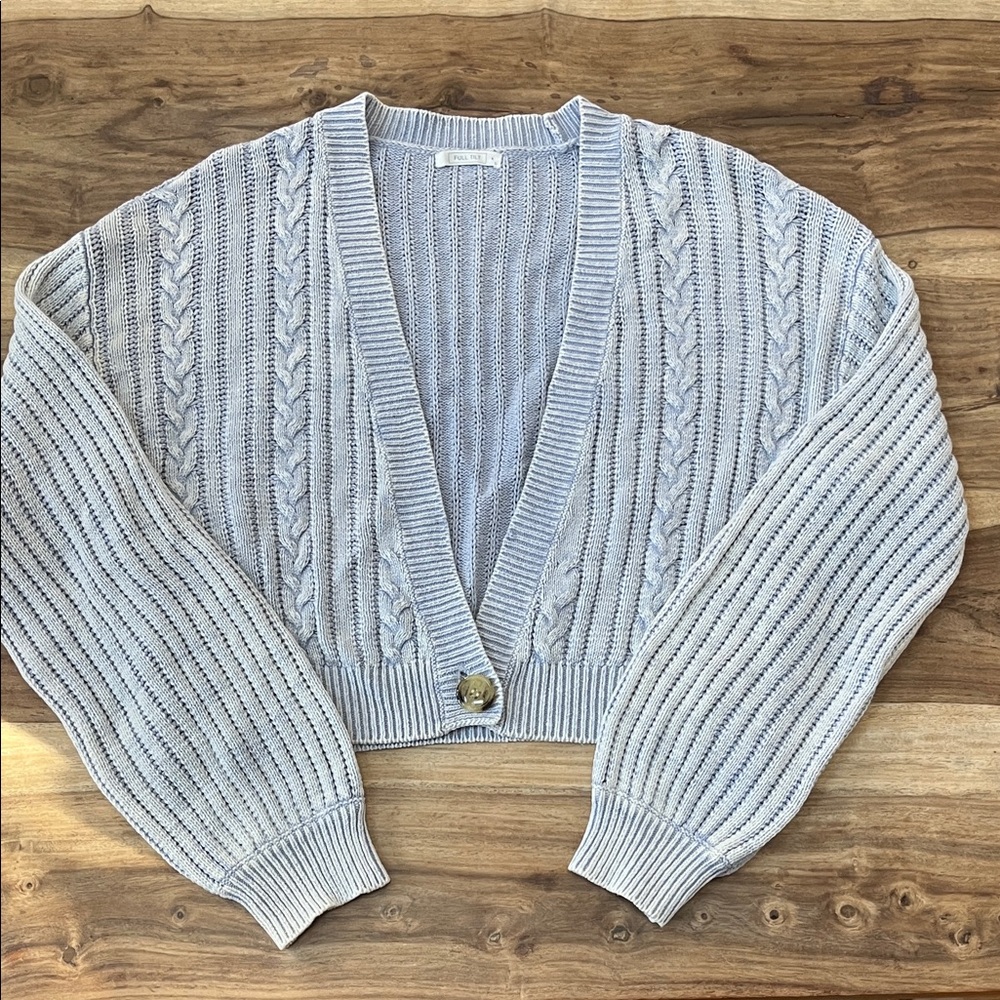 Tilly’s Full Tilt Light Blue Cable Knit Cardigan